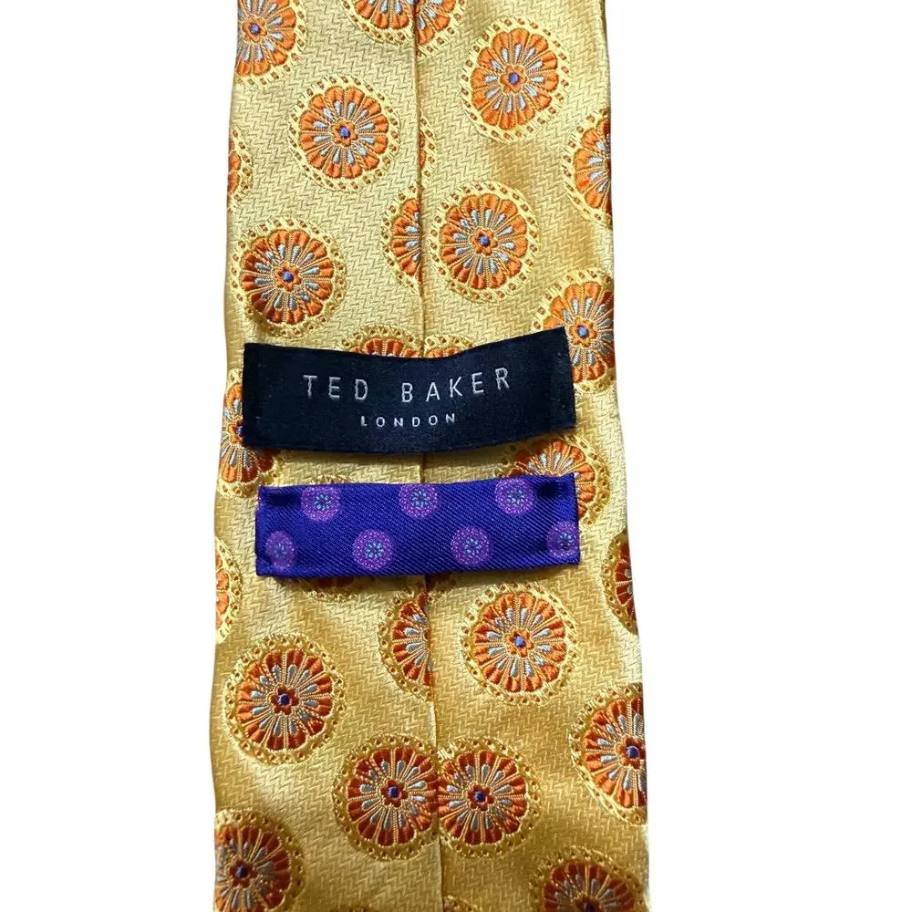 Ted Baker London Yellow Geometric Sunburst 100% Silk Necktie